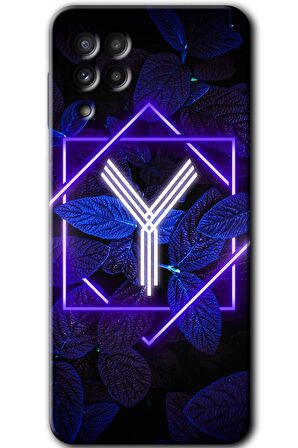 Galaxy M32 Kılıf HD Desen Baskılı Arka Kapak - Dark Neon Yaprak Y Harfi 