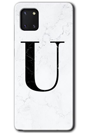 Galaxy Note 10 Lite Kılıf HD Desen Baskılı Arka Kapak - Beyaz Mermer Desenli U Harfi 