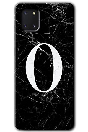 Galaxy Note 10 Lite Kılıf HD Desen Baskılı Arka Kapak - Siyah Mermer Desenli O Harfi 