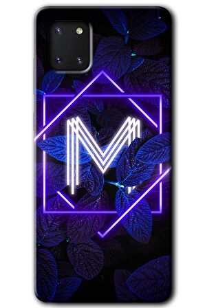 Galaxy Note 10 Lite Kılıf HD Desen Baskılı Arka Kapak - Dark Neon Yaprak M Harfi 
