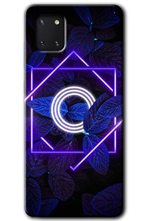 Galaxy Note 10 Lite Kılıf HD Desen Baskılı Arka Kapak - Dark Neon Yaprak O Harfi 