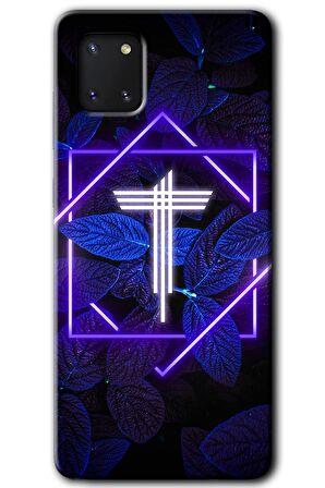 Galaxy Note 10 Lite Kılıf HD Desen Baskılı Arka Kapak - Dark Neon Yaprak T Harfi 