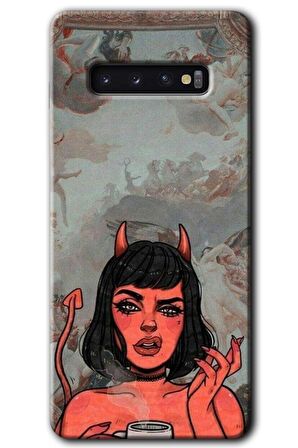 Galaxy S10 Kılıf HD Desen Baskılı Arka Kapak - Devil Girl 