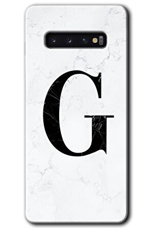 Galaxy S10 Kılıf HD Desen Baskılı Arka Kapak - Beyaz Mermer Desenli G Harfi 