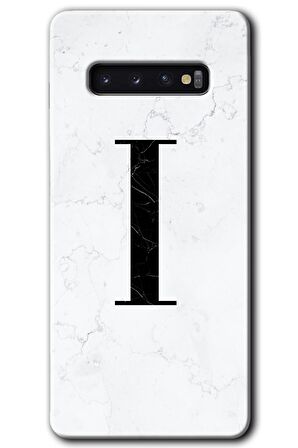 Galaxy S10 Kılıf HD Desen Baskılı Arka Kapak - Beyaz Mermer Desenli I Harfi 