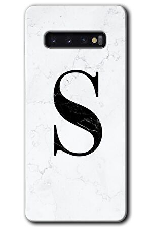 Galaxy S10 Kılıf HD Desen Baskılı Arka Kapak - Beyaz Mermer Desenli S Harfi 