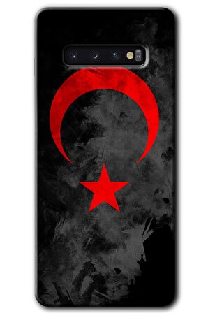 Galaxy S10 Kılıf HD Desen Baskılı Arka Kapak - Black Ayyıldız 