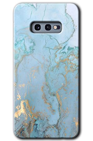 Galaxy S10e Kılıf HD Desen Baskılı Arka Kapak - Mavi Gold Mermer 