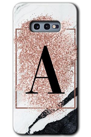 Galaxy S10e Kılıf HD Desen Baskılı Arka Kapak - Pembe Mermer Desenli A Harfi 