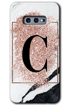 Galaxy S10e Kılıf HD Desen Baskılı Arka Kapak - Pembe Mermer Desenli C Harfi 