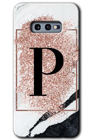 Galaxy S10e Kılıf HD Desen Baskılı Arka Kapak - Pembe Mermer Desenli P Harfi 