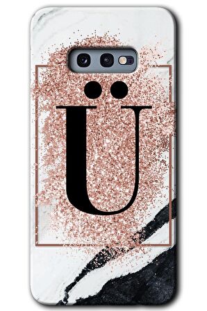 Galaxy S10e Kılıf HD Desen Baskılı Arka Kapak - Pembe Mermer Desenli Ü Harfi 