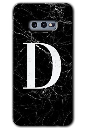 Galaxy S10e Kılıf HD Desen Baskılı Arka Kapak - Siyah Mermer Desenli D Harfi 