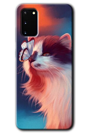 Galaxy S20 Kılıf HD Desen Baskılı Arka Kapak - Cat Butterfly 