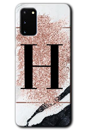 Galaxy S20 Kılıf HD Desen Baskılı Arka Kapak - Pembe Mermer Desenli H Harfi 