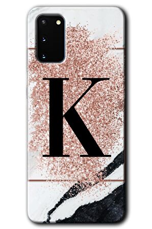 Galaxy S20 Kılıf HD Desen Baskılı Arka Kapak - Pembe Mermer Desenli K Harfi 