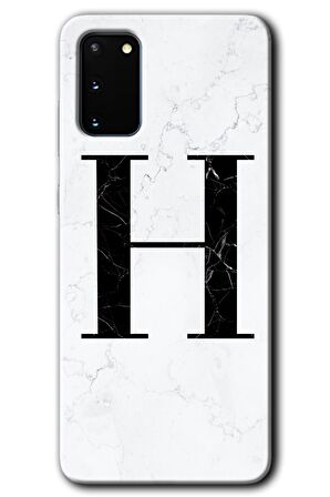 Galaxy S20 Kılıf HD Desen Baskılı Arka Kapak - Beyaz Mermer Desenli H Harfi 