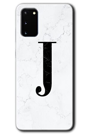 Galaxy S20 Kılıf HD Desen Baskılı Arka Kapak - Beyaz Mermer Desenli J Harfi 