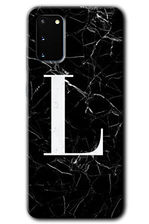 Galaxy S20 Kılıf HD Desen Baskılı Arka Kapak - Siyah Mermer Desenli L Harfi 