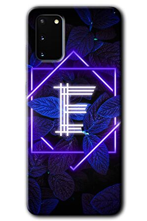 Galaxy S20 Kılıf HD Desen Baskılı Arka Kapak - Dark Neon Yaprak E Harfi 