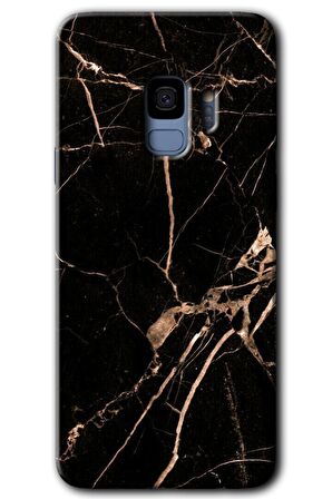 Galaxy S9 Kılıf HD Desen Baskılı Arka Kapak - Siyah Gold Mermer 