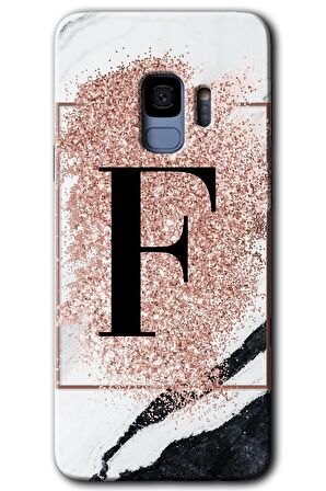 Galaxy S9 Kılıf HD Desen Baskılı Arka Kapak - Pembe Mermer Desenli F Harfi 
