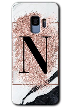 Galaxy S9 Kılıf HD Desen Baskılı Arka Kapak - Pembe Mermer Desenli N Harfi 