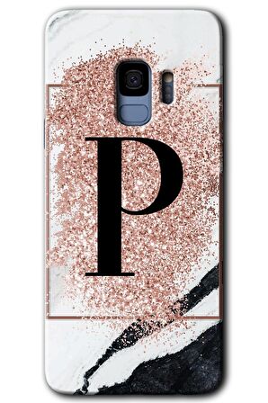 Galaxy S9 Kılıf HD Desen Baskılı Arka Kapak - Pembe Mermer Desenli P Harfi 