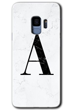 Galaxy S9 Kılıf HD Desen Baskılı Arka Kapak - Beyaz Mermer Desenli A Harfi 