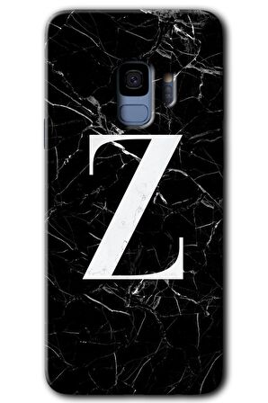 Galaxy S9 Kılıf HD Desen Baskılı Arka Kapak - Siyah Mermer Desenli Z Harfi 