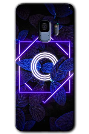 Galaxy S9 Kılıf HD Desen Baskılı Arka Kapak - Dark Neon Yaprak O Harfi 