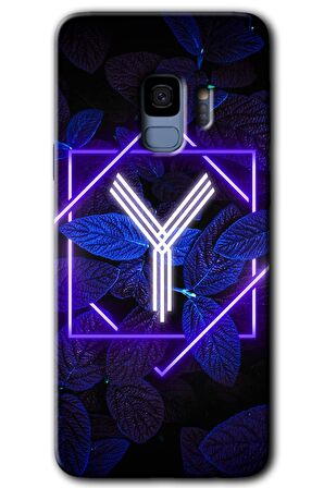 Galaxy S9 Kılıf HD Desen Baskılı Arka Kapak - Dark Neon Yaprak Y Harfi 
