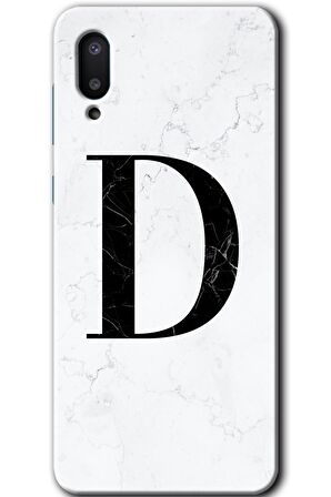 Galaxy A02 Kılıf HD Desen Baskılı Arka Kapak - Beyaz Mermer Desenli D Harfi 