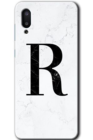 Galaxy A02 Kılıf HD Desen Baskılı Arka Kapak - Beyaz Mermer Desenli R Harfi 