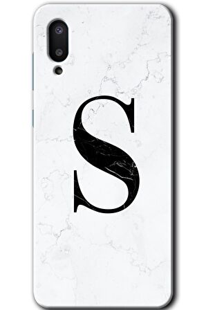 Galaxy A02 Kılıf HD Desen Baskılı Arka Kapak - Beyaz Mermer Desenli S Harfi 