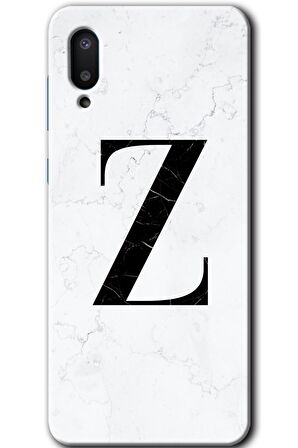 Galaxy A02 Kılıf HD Desen Baskılı Arka Kapak - Beyaz Mermer Desenli Z Harfi 