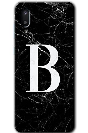 Galaxy A02 Kılıf HD Desen Baskılı Arka Kapak - Siyah Mermer Desenli B Harfi 
