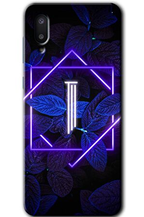 Galaxy A02 Kılıf HD Desen Baskılı Arka Kapak - Dark Neon Yaprak I Harfi 