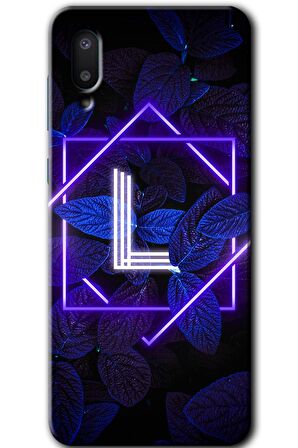 Galaxy A02 Kılıf HD Desen Baskılı Arka Kapak - Dark Neon Yaprak L Harfi 