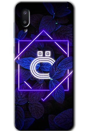 Galaxy A02 Kılıf HD Desen Baskılı Arka Kapak - Dark Neon Yaprak Ö Harfi 