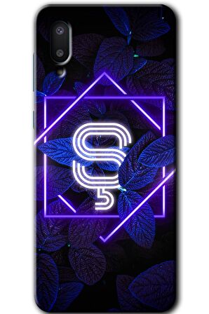Galaxy A02 Kılıf HD Desen Baskılı Arka Kapak - Dark Neon Yaprak Ş Harfi 