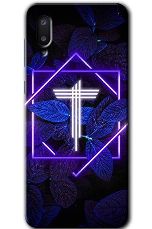 Galaxy A02 Kılıf HD Desen Baskılı Arka Kapak - Dark Neon Yaprak T Harfi 