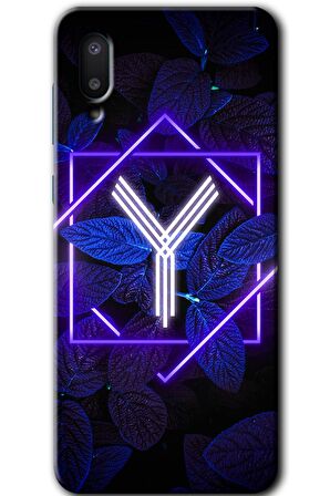Galaxy A02 Kılıf HD Desen Baskılı Arka Kapak - Dark Neon Yaprak Y Harfi 