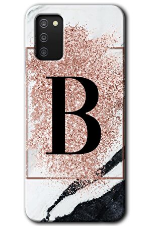 Galaxy A02s Kılıf HD Desen Baskılı Arka Kapak - Pembe Mermer Desenli B Harfi 
