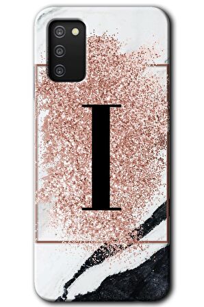 Galaxy A02s Kılıf HD Desen Baskılı Arka Kapak - Pembe Mermer Desenli I Harfi 