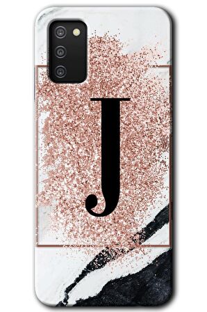 Galaxy A02s Kılıf HD Desen Baskılı Arka Kapak - Pembe Mermer Desenli J Harfi 