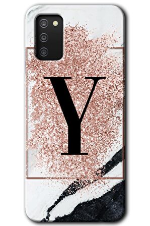 Galaxy A02s Kılıf HD Desen Baskılı Arka Kapak - Pembe Mermer Desenli Y Harfi 
