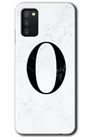 Galaxy A02s Kılıf HD Desen Baskılı Arka Kapak - Beyaz Mermer Desenli O Harfi 