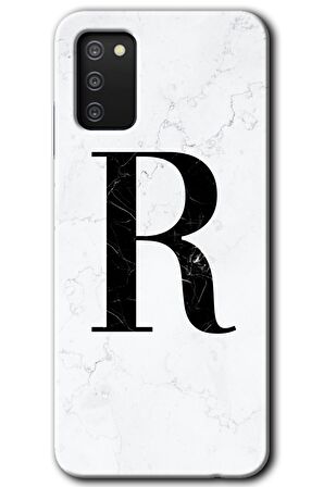 Galaxy A02s Kılıf HD Desen Baskılı Arka Kapak - Beyaz Mermer Desenli R Harfi 