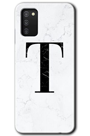 Galaxy A02s Kılıf HD Desen Baskılı Arka Kapak - Beyaz Mermer Desenli T Harfi 